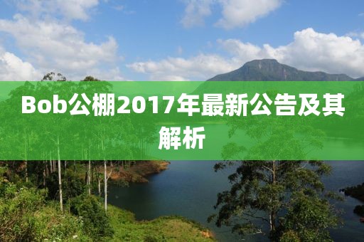Bob公棚2017年最新公告及其解析